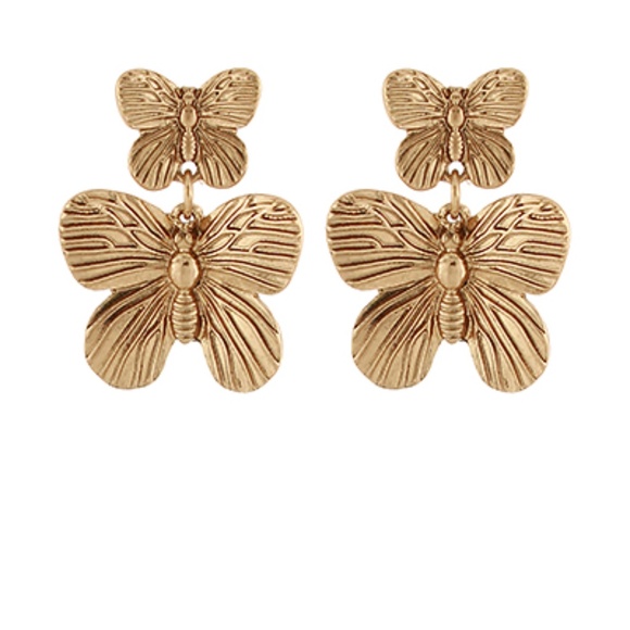 Textured Butterfly Duo Drop Earrings - Picture 1 of 1